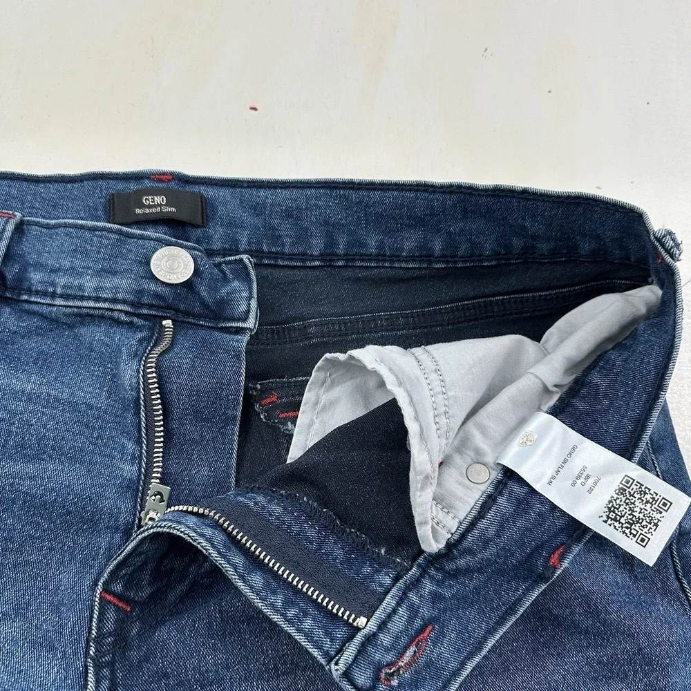 True Religion Geno Flap Relaxed Slim Jeans Mens‎ 36x32 Straight Blue Stretch